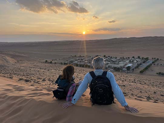 Sunrise over the rim of Wadi Nakhr on the W6 Balcony Walk, Jabal Shams
