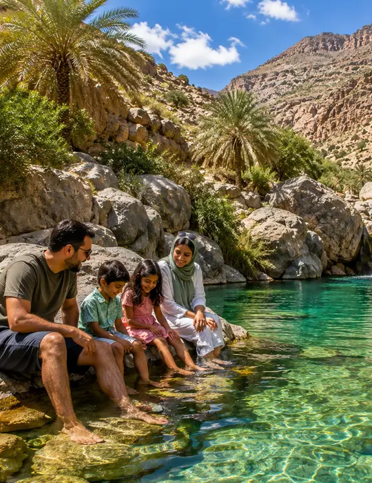 A family on the Wadi Damm Natural Pools