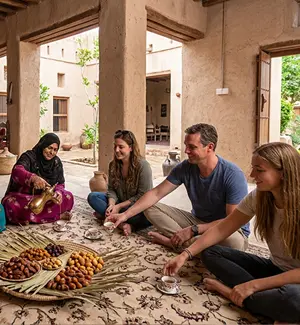 Arabic coffee and dates served during a cultural visit in Oman