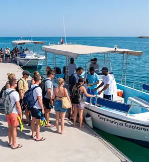 Visitors at Seeb Marina before boarding the boat to the Daymaniyat Islands