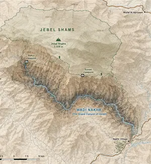 Map view of Jebel Shams and Wadi Nakhr, Ad Dakhiliyah Governorate, Oman