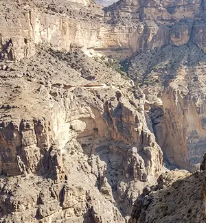 Dramatic rock formations of Wadi Nakhr on the W6 Balcony Walk