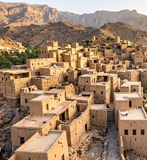 Traditional mudbrick houses in Misfat Al Abriyyin, Oman