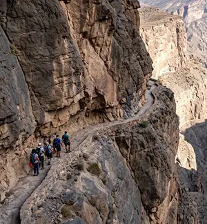 Narrow gorge section of the W6 Balcony Walk above Wadi Nakhr
