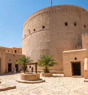 Inner courtyard and round tower of Nizwa Fort, Oman