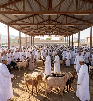 Farmers and traders gathering at the Friday livestock market in Nizwa