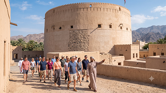 toursist with guide in nizwa