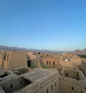 Mud-brick houses of Old Al Hamra with the date-palm falaj irrigation system
