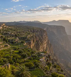 View across the Saiq Plateau towards the cliff edge on Jabal Akhdar