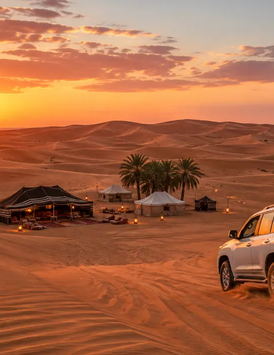 A 4x4 car driving in wahiba sands desert