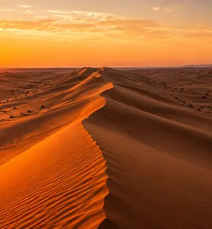 Linear dunes of Sharqiya Sands at sunrise in Oman